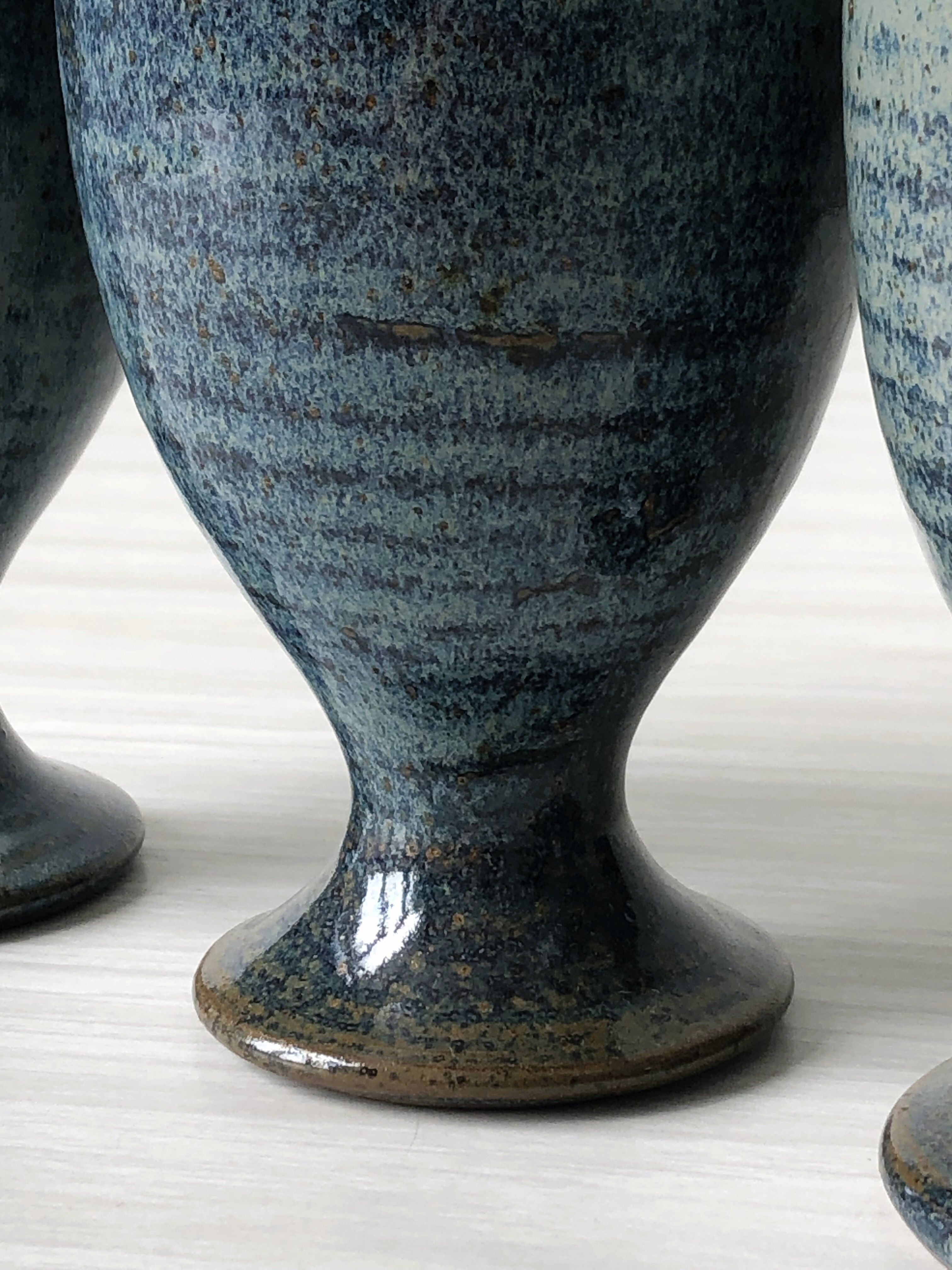 Set of 3 mazagrans / genuine stoneware cuts with bright bluish and glazed TBE shades