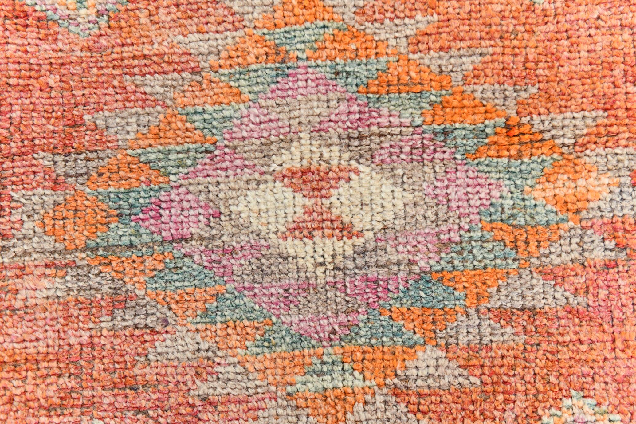 Orange & Green Turkish Vintage Runner Rug, 86x319Cm