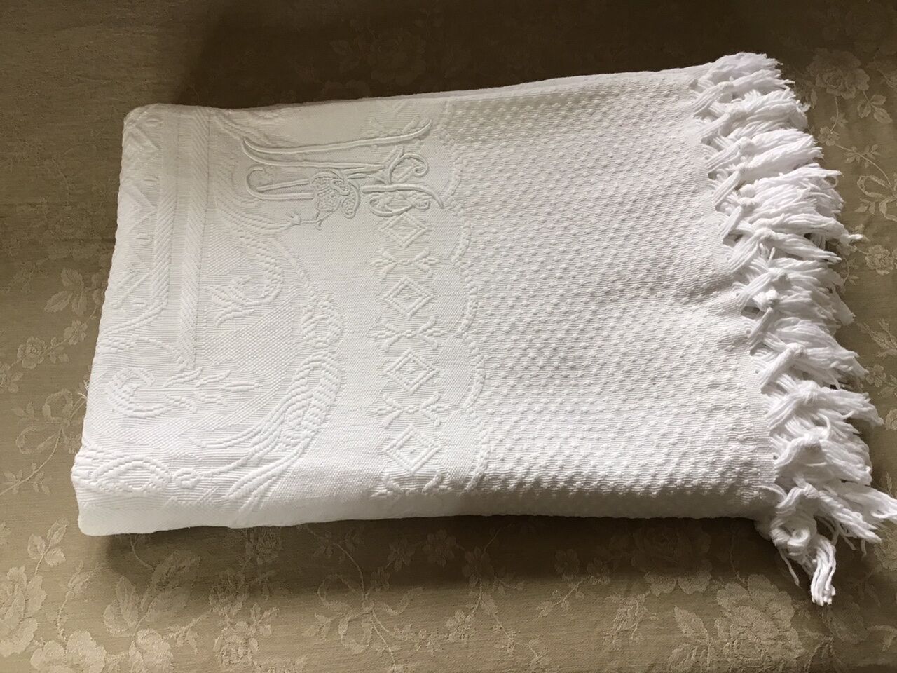 19th bed top in cotton piqué marked MC