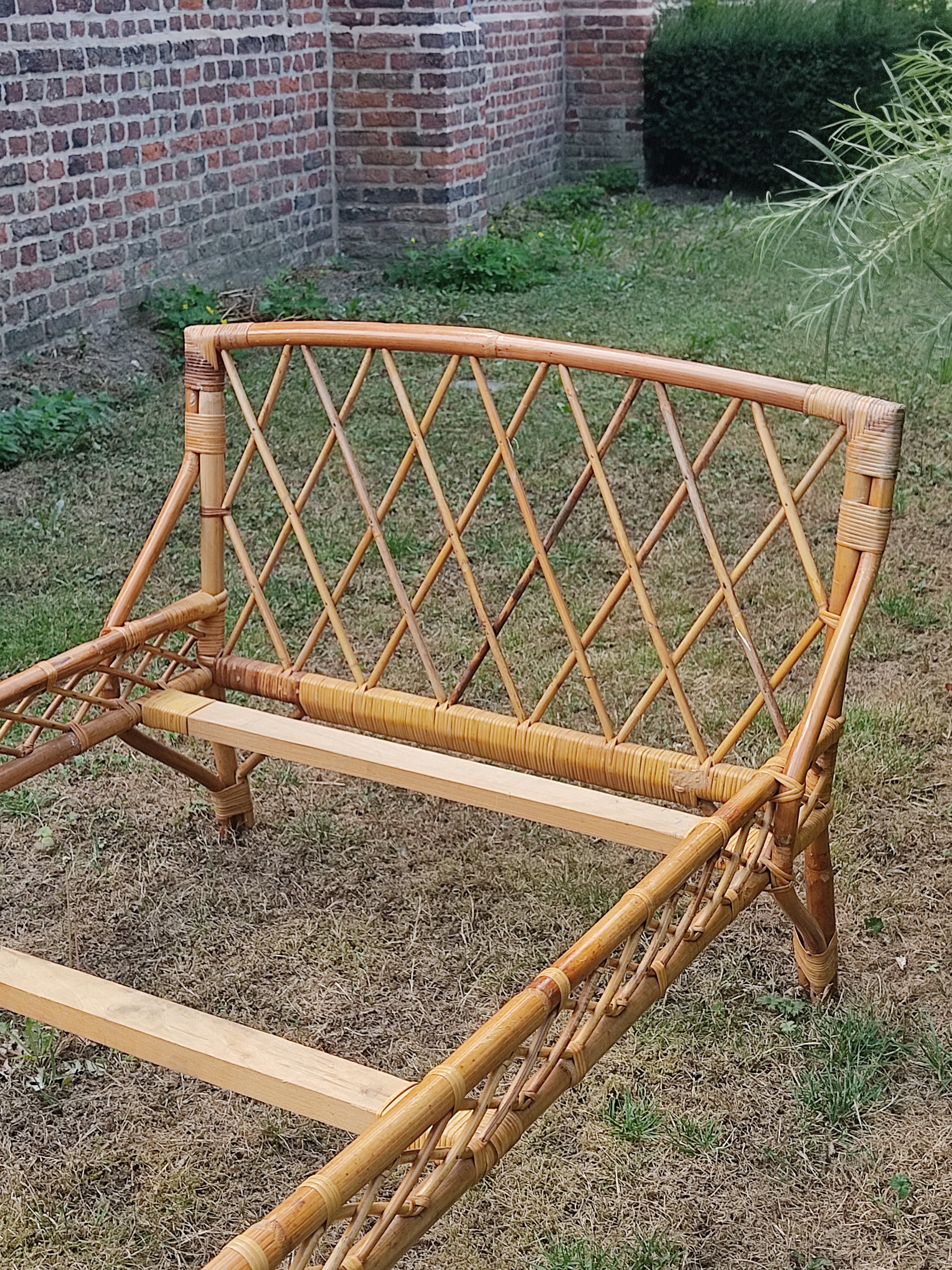 Rattan bed 1 place, 60s
