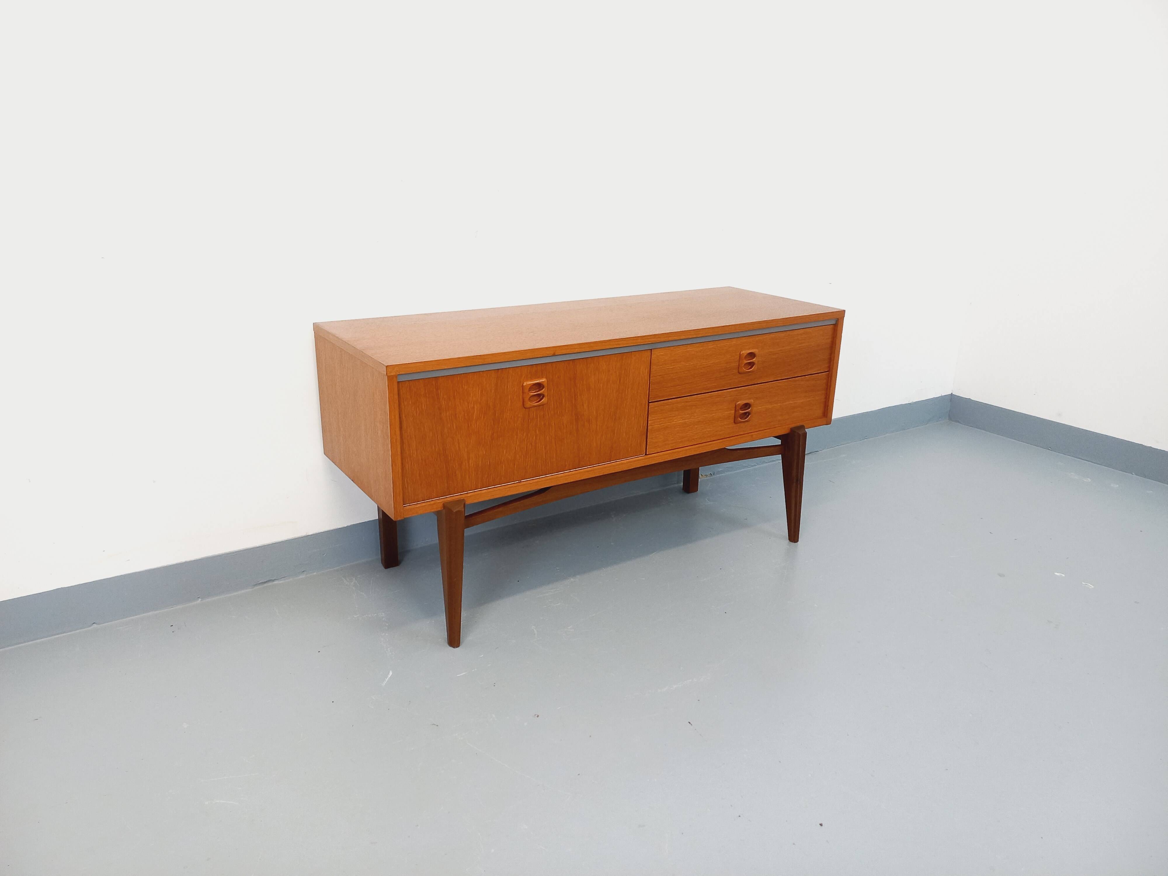 Small vintage Scandinavian teak sideboard from the 1960s.