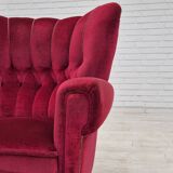 1960s, Danish relax armchair, original condition, red furniture velour.