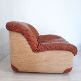 Four vintage armchairs, leather and fabric, 70s