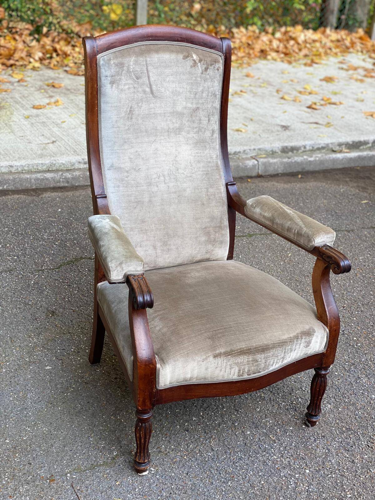 Imperial armchair in mahogany and grey velvet from the 19th century