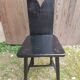 Old Alsatian mountain chair black wood back openwork shape vintage #a662