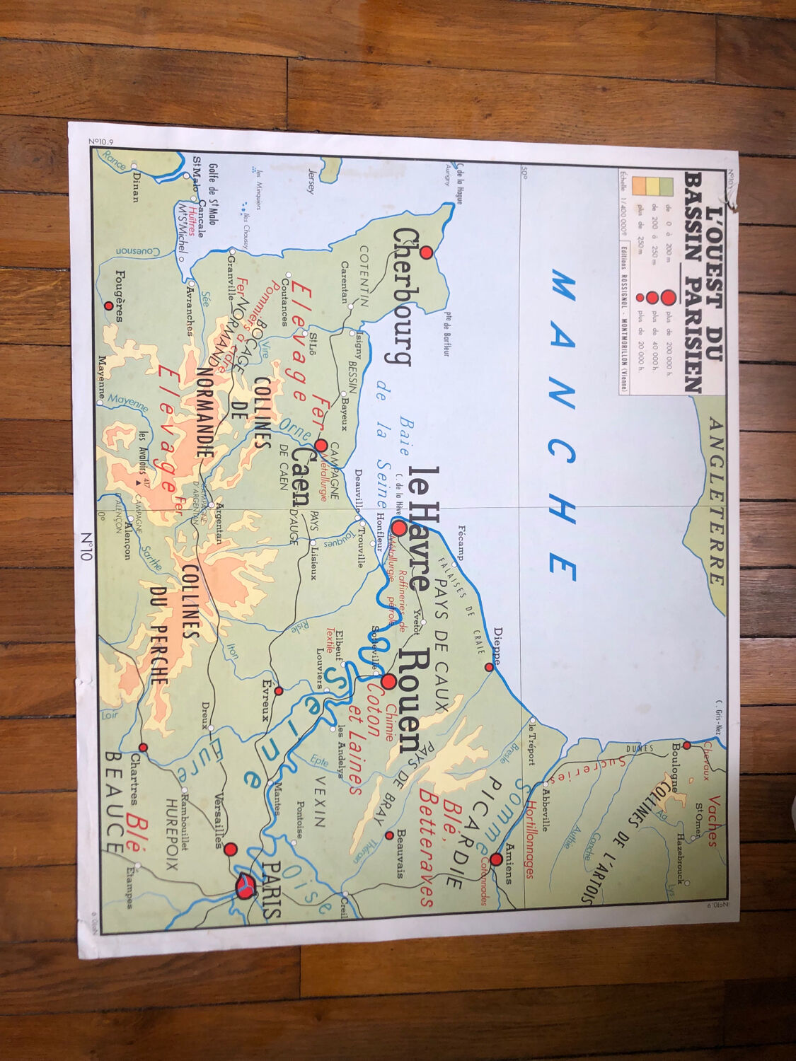 Ancienne affiche carte scolaire -Alpes/ Ouest bassin parisien