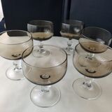 Set of 6 vintage smoked glass champagne glasses from the 70s