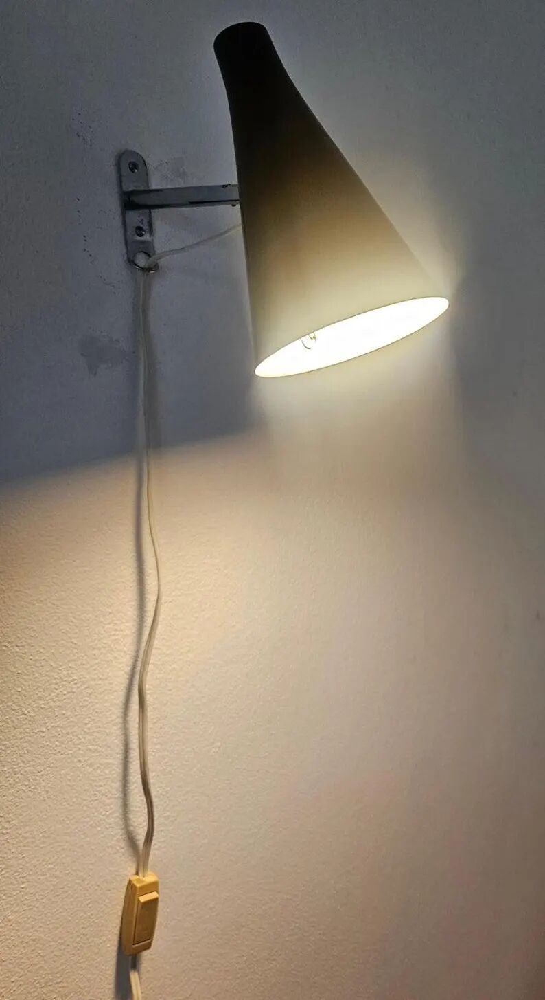 Rare Black Midcentury Adjustable Wall Lamp in style of Stilnovo, Lidokov, 1960s