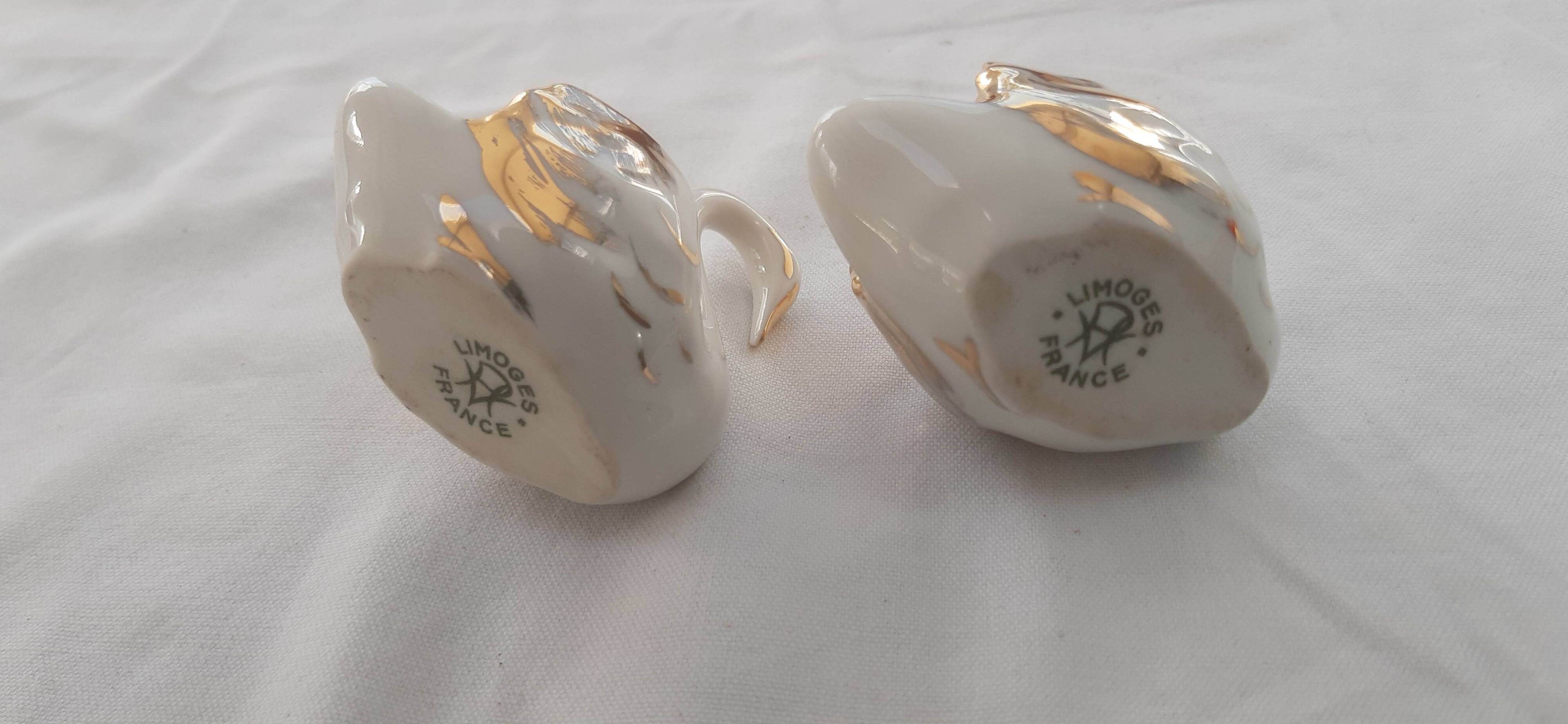 Pair of 2 old Limoges porcelain salt cellars