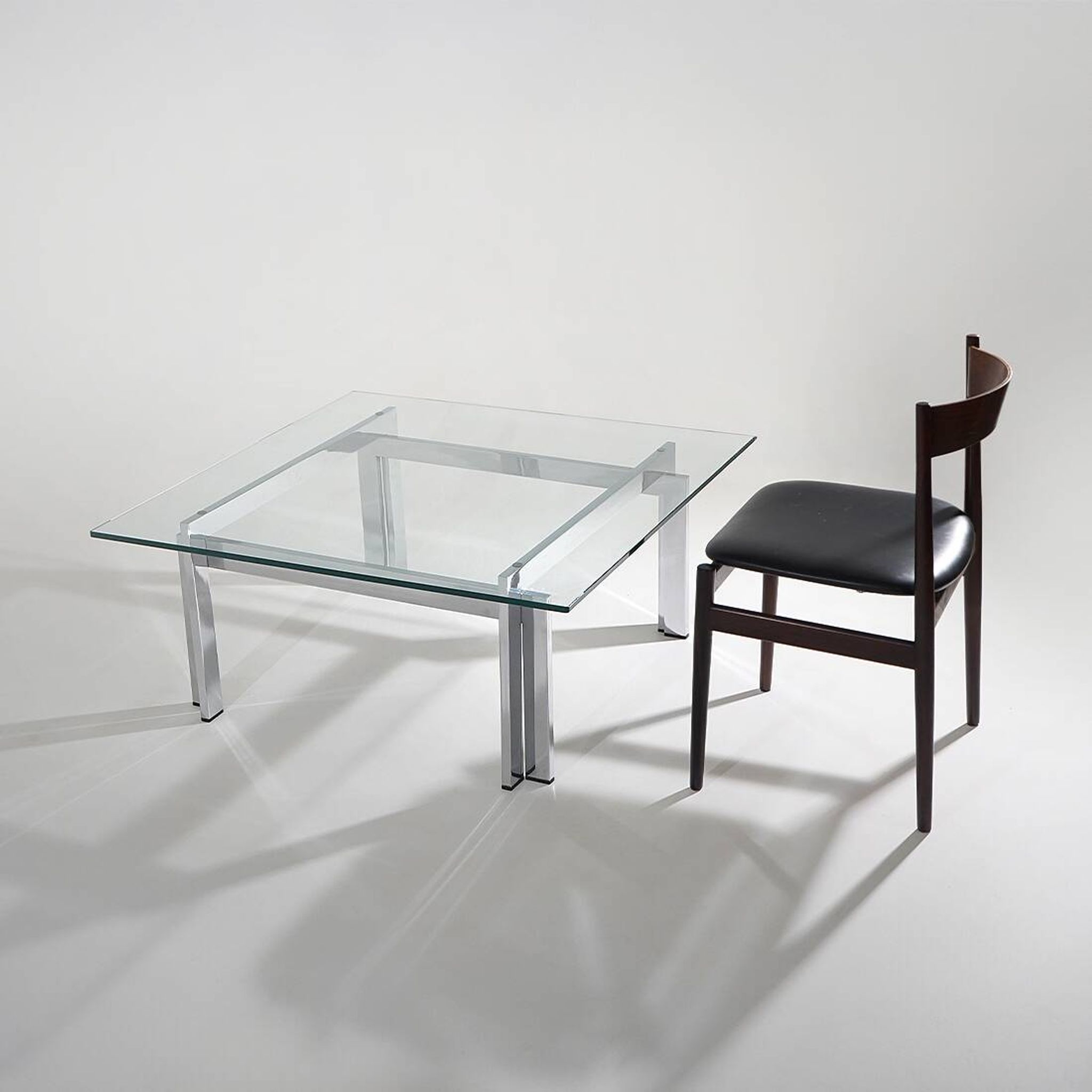 Square coffee table in glass and steel, 1970s