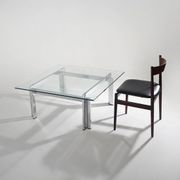 Square coffee table in glass and steel, 1970s