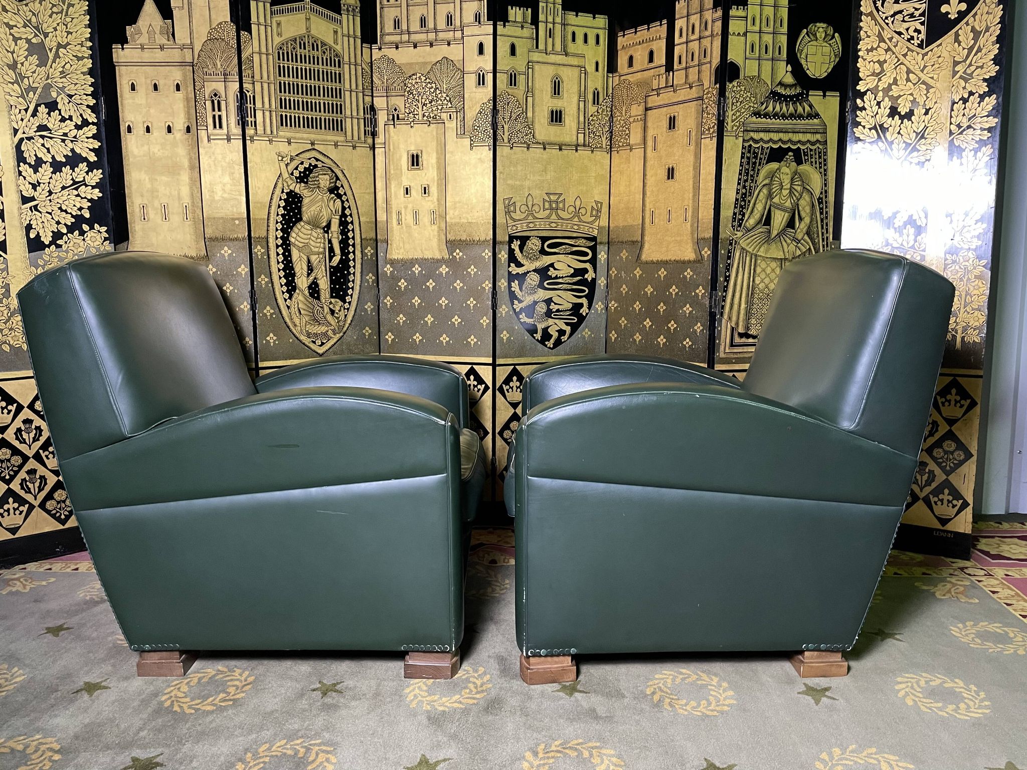 Pair of Poltrona Frau Green Leather Club Armchairs Limited Edition