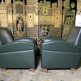 Paire de fauteuils Club cuir vert Poltrona Frau édition limitée