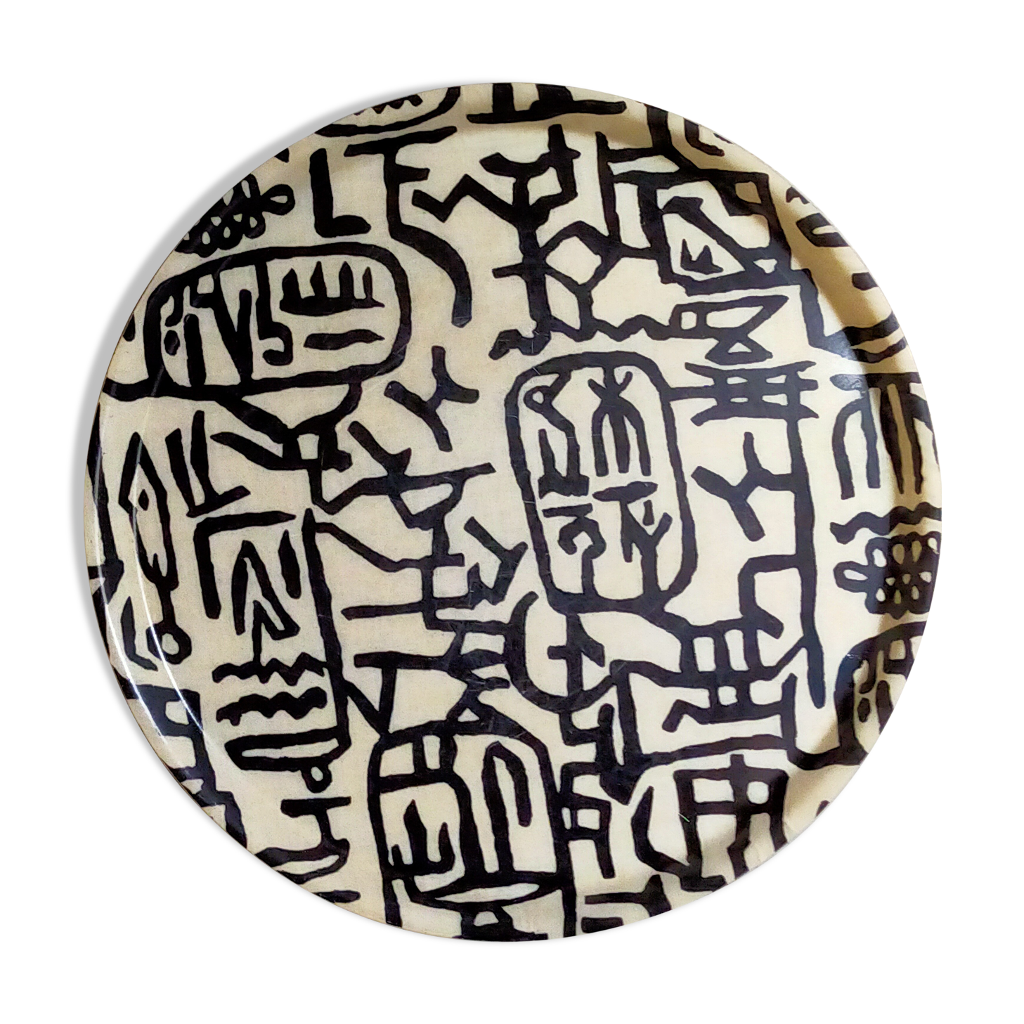 Vintage fiberglass tray with graphic patterns