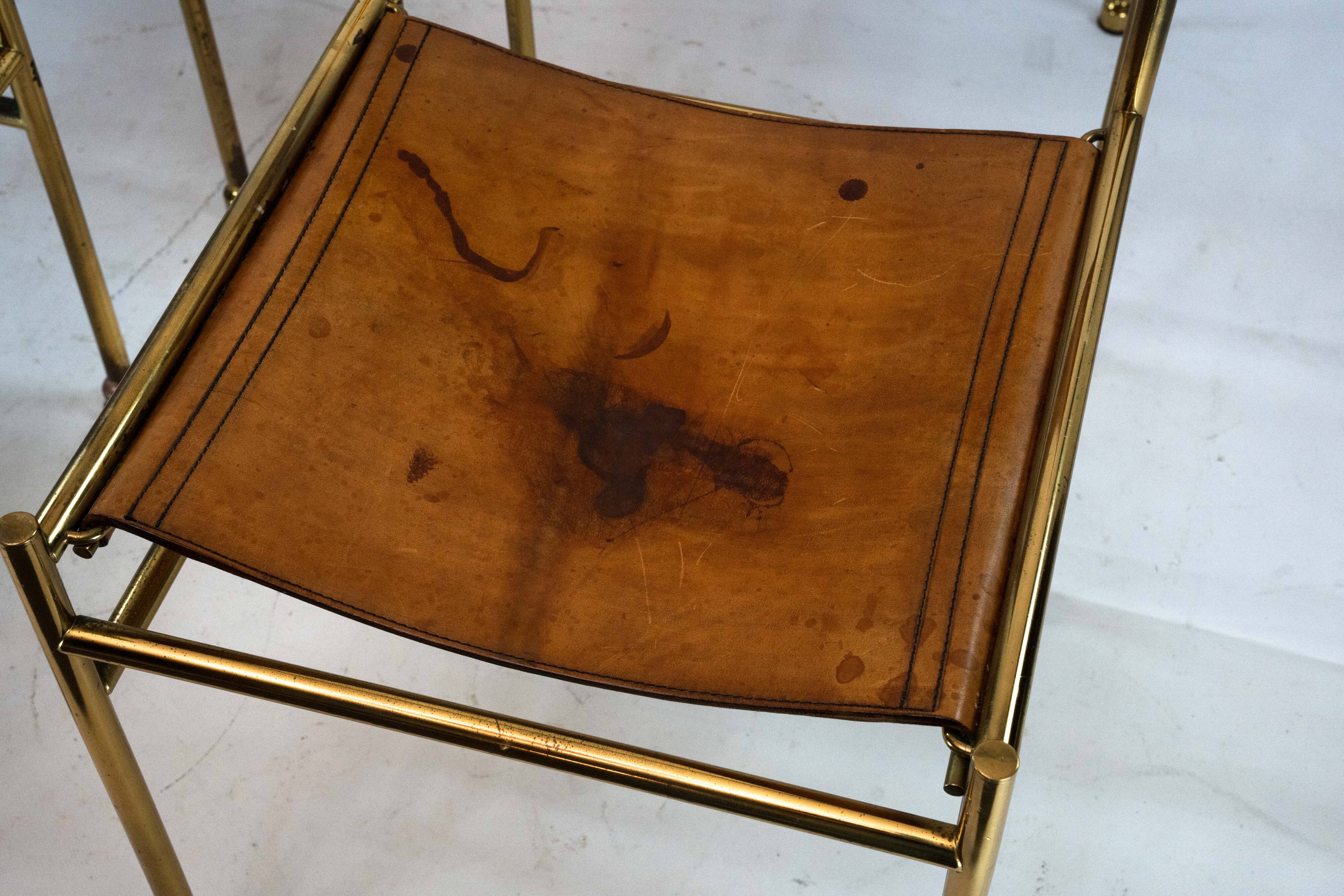 Set of 4 Brass and Leather Chairs by Luciano Frigerio, Italy, 1970s