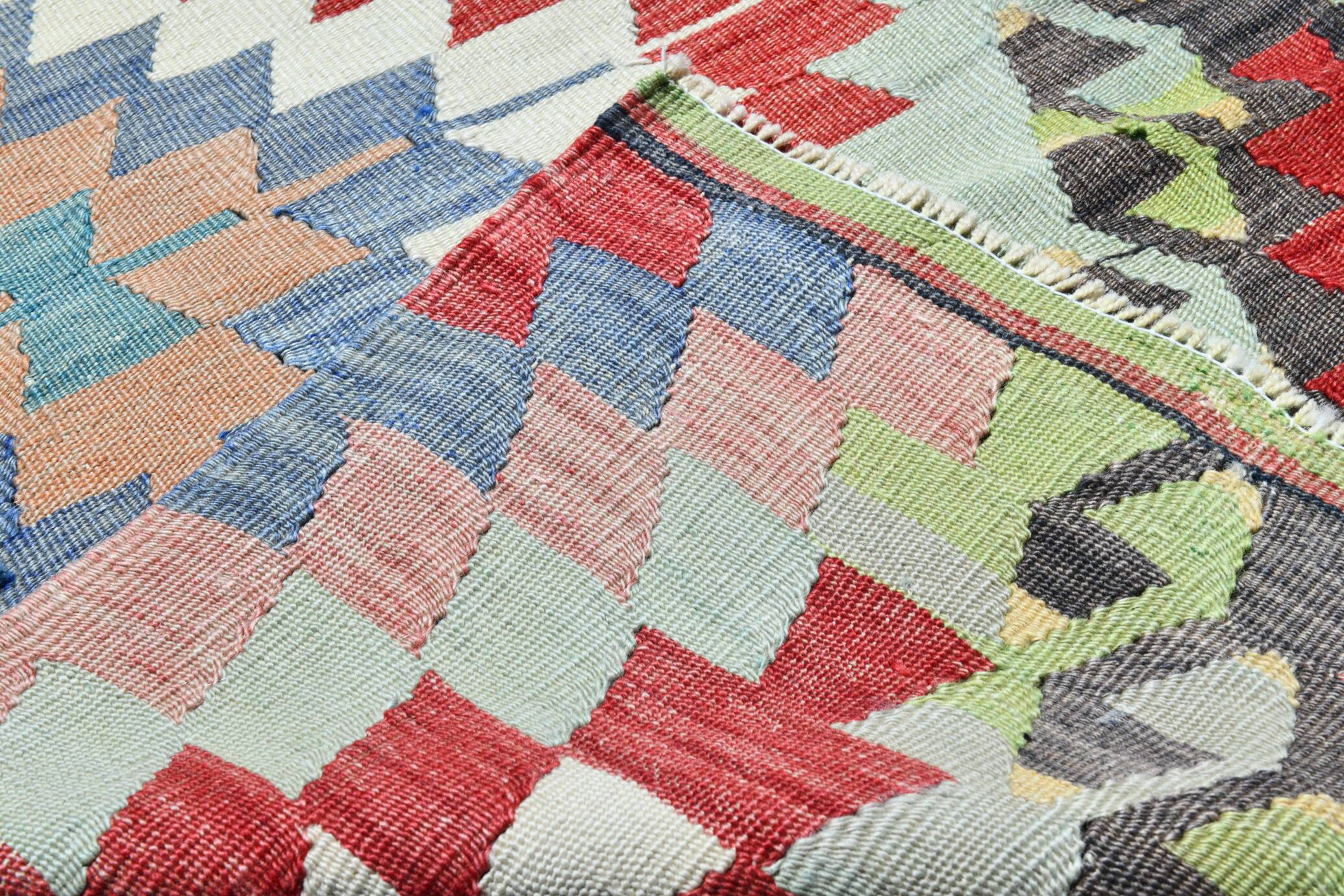 Kilim Long Wide Multicolor Geometric Stlye Vintage Kilim Rug, 199x320 Cm