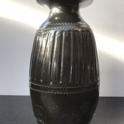 Former Black Brown Ceramic Vase Enamelled Signed HOPWILLER Vintage