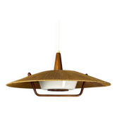 Large Mid-Century Teak and Sisal Cord Hanging Pendant by Temde Leuchten,60s