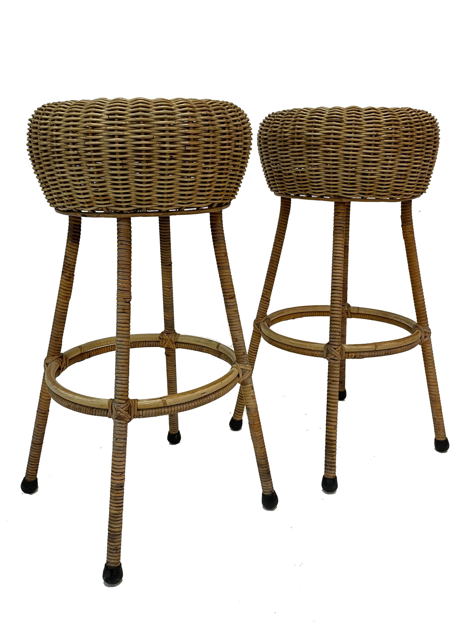 Set of four vintage rattan bar stools 1960 Nederland Design