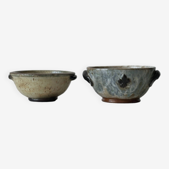 Duo of glazed colored ceramic bowls
