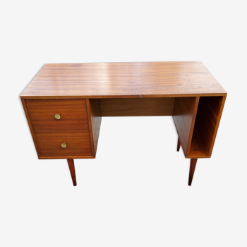 60s desk in golden blond mahogany with conical coffered feet