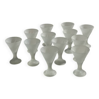 12 vintage frosted glass ice cream cups
