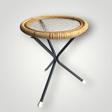 Tripod side table in bamboo and hammered glass - 1950s