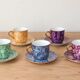 Set of 5 marbled porcelain coffee cups and saucers, hand-painted, with a gold rim.