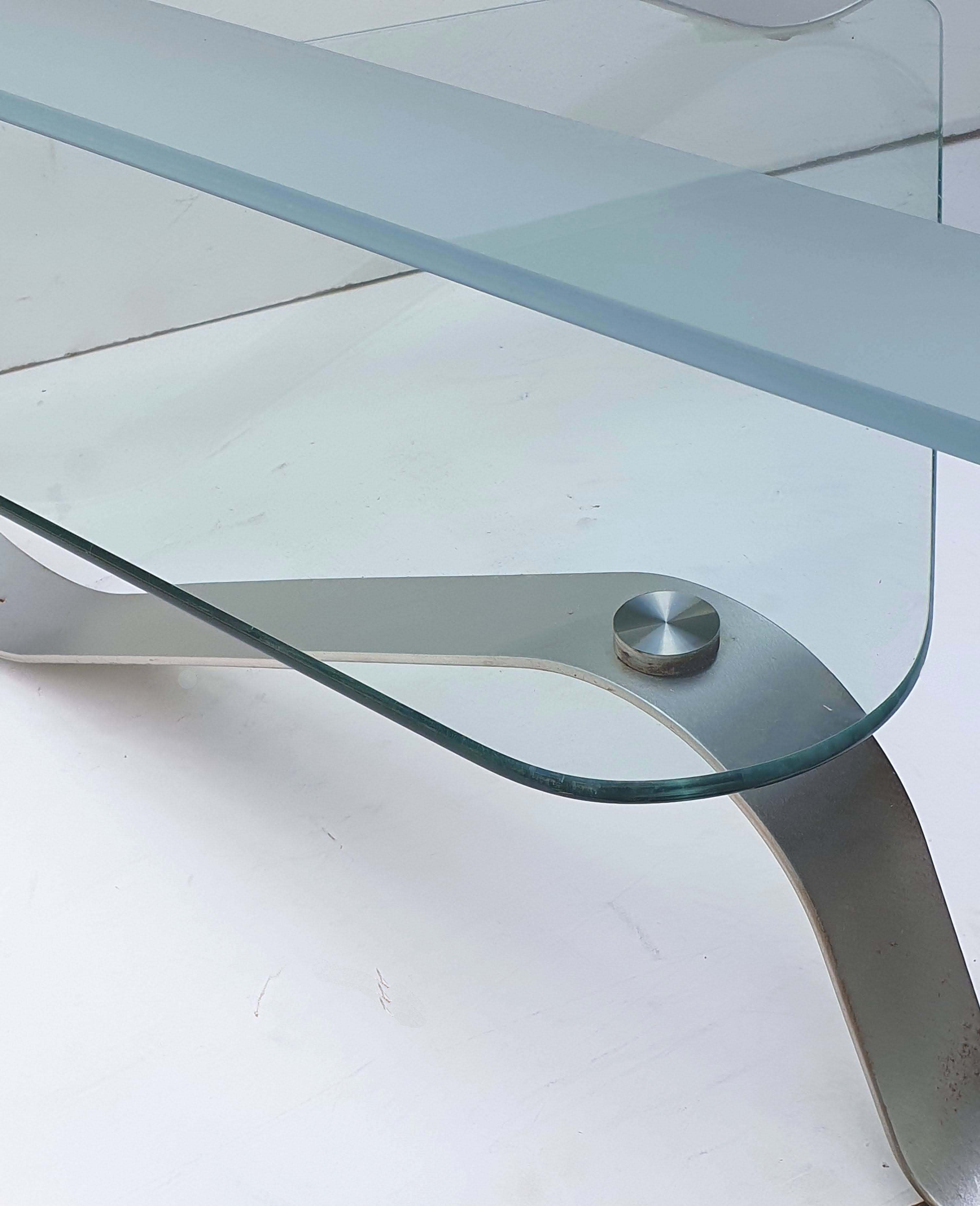 Brushed metal and smoked glass coffee table from the 1970s