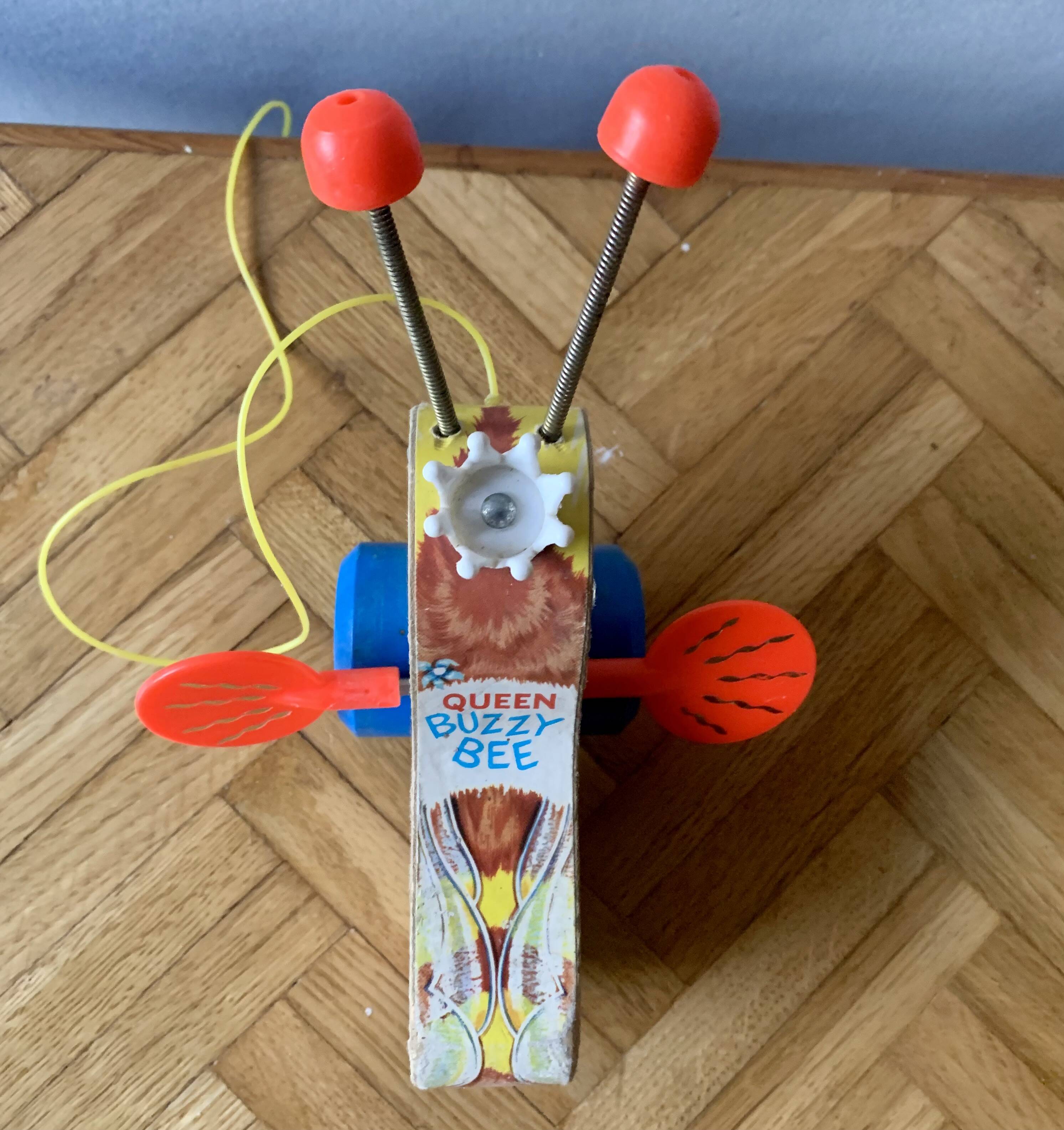 Fisher-Price Wooden Pull-Along Toy - Queen Buzzy Bee - 1960