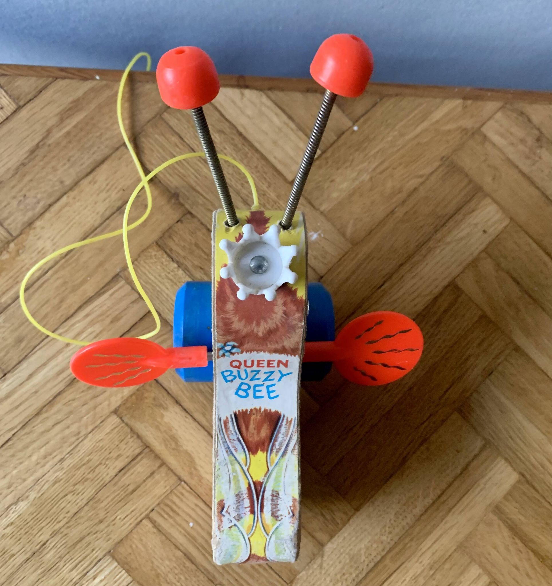 Fisher-Price Wooden Pull-Along Toy - Queen Buzzy Bee - 1960