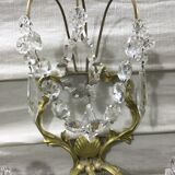 Paire d’appliques à 3 lumières en bronze et cristal