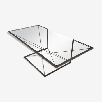 Table basse rectangulaire en acier et en verre