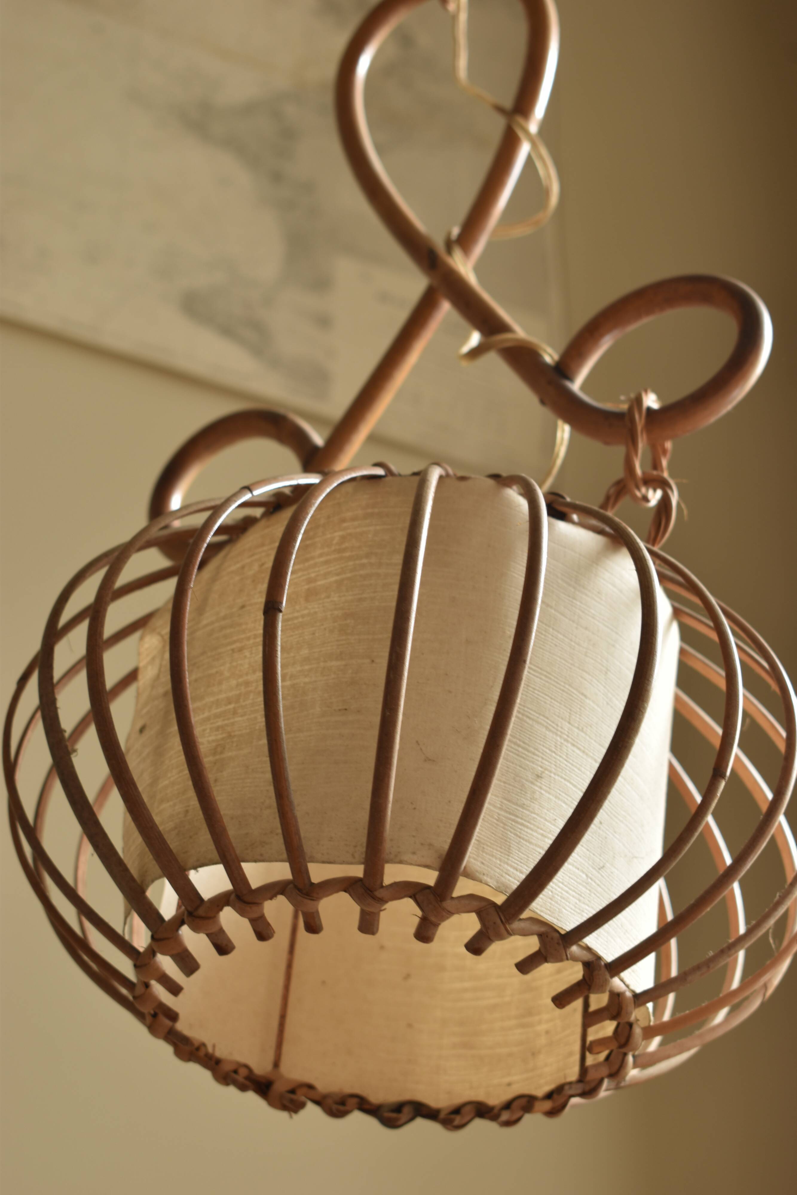 Vintage rattan chandelier 60s