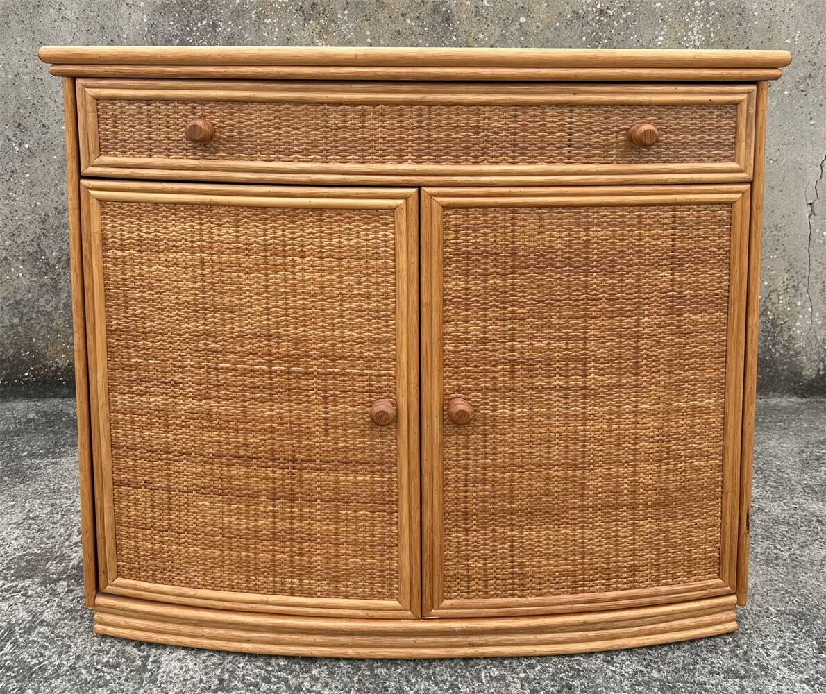 Vintage low sideboard, Exodia, bamboo and rattan, 80s