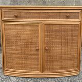 Vintage low sideboard, Exodia, bamboo and rattan, 80s