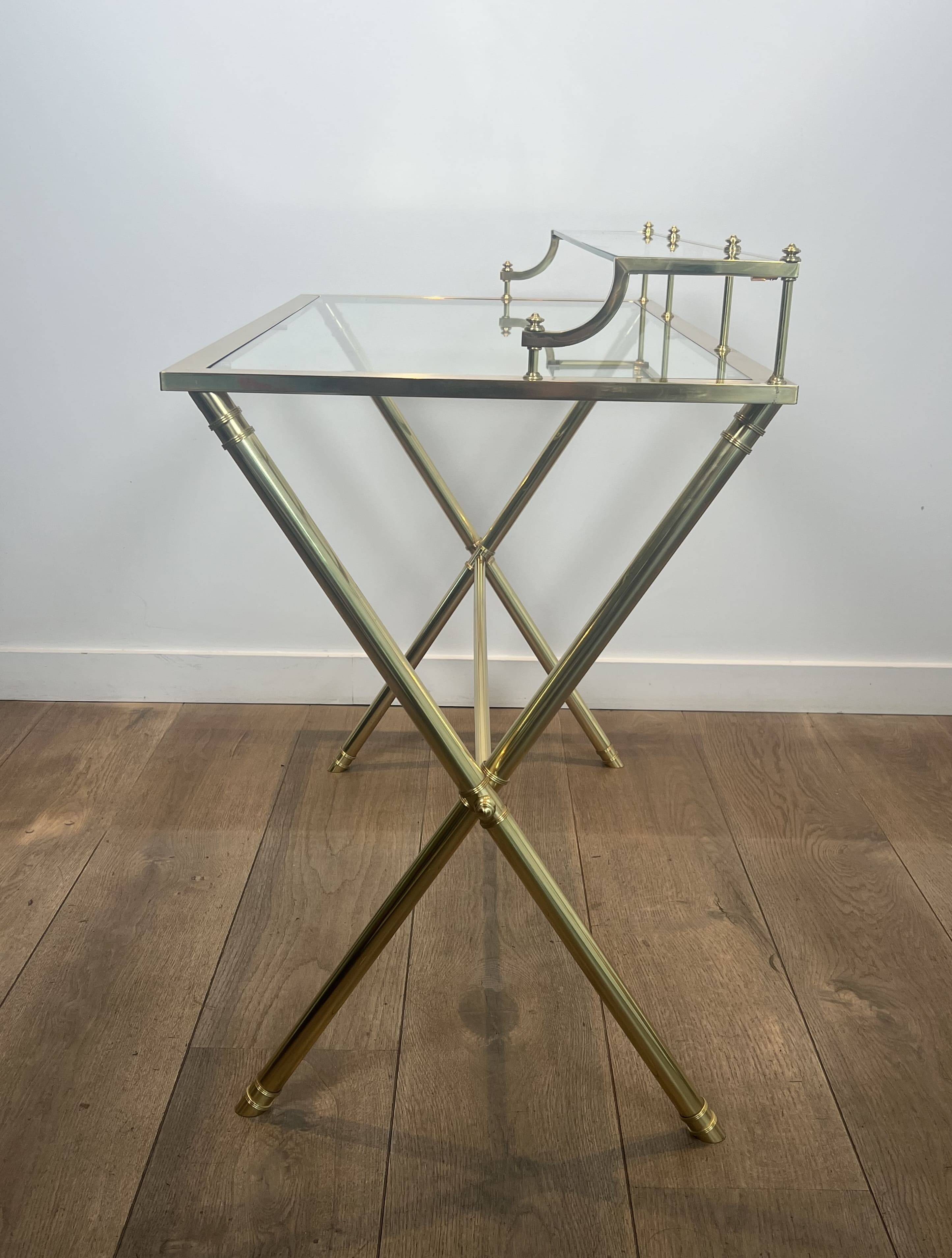 Neoclassical Gradine Desk in Brass and Glass, Attributed to the Mai