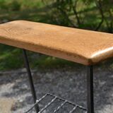 Porte-revues tablette chêne et fer forgé années 60-70