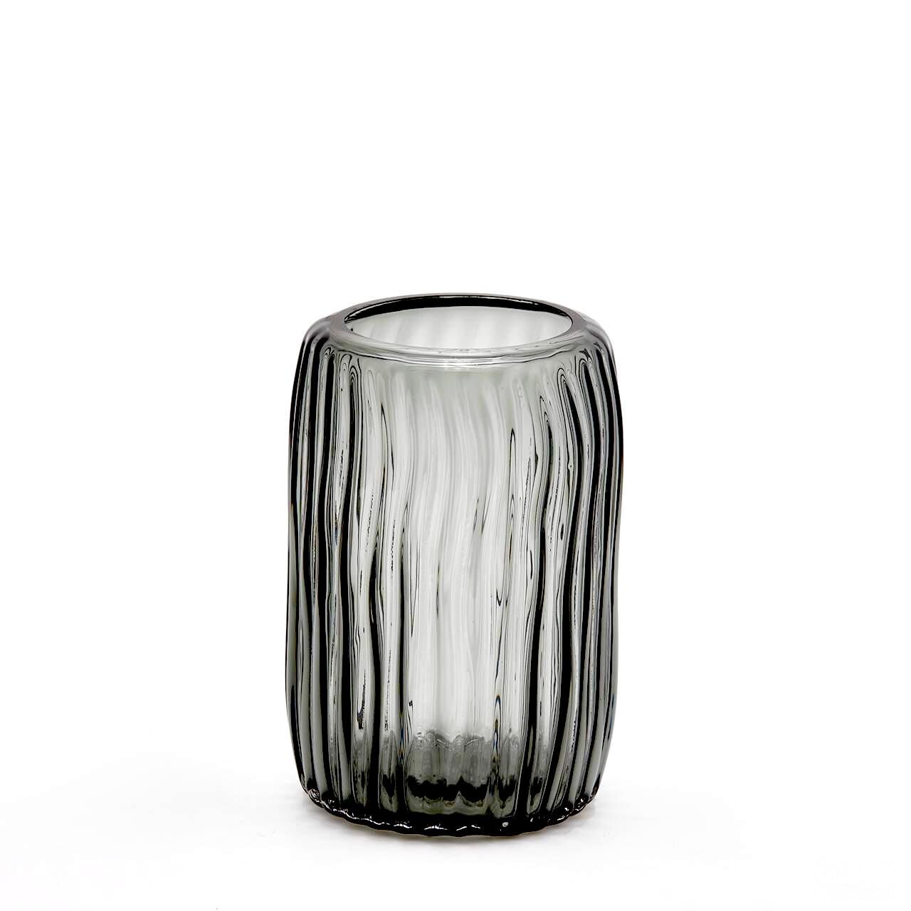 Dark gray fluted glass vase 20cm