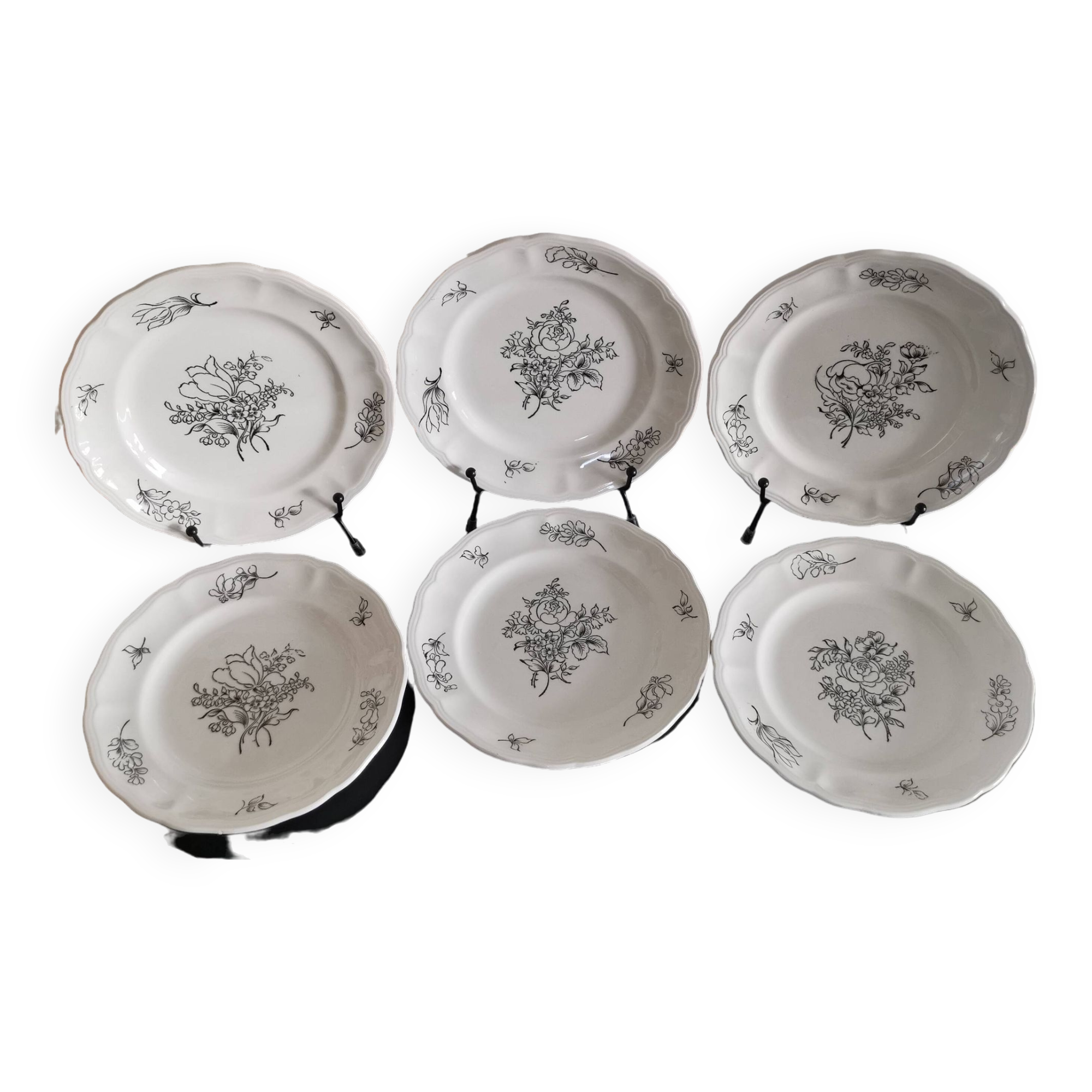 Dessert plates in half Luneville porcelain, black decor