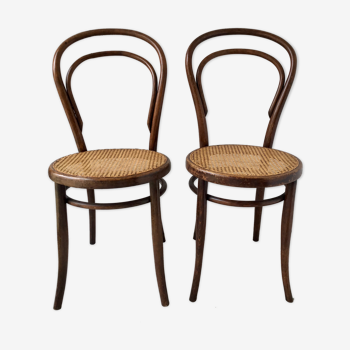 Pair of curved wooden chairs and cannage by Jacob Josej Kohn Wien - Austria - late nineteenth