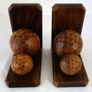 Pair of vintage wooden bookends with faceted balls