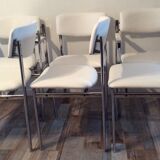 Set of 6 vintage chrome white leather chairs 70/80