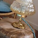Lampe de table en bronze et verre ambré en pointe de diamant