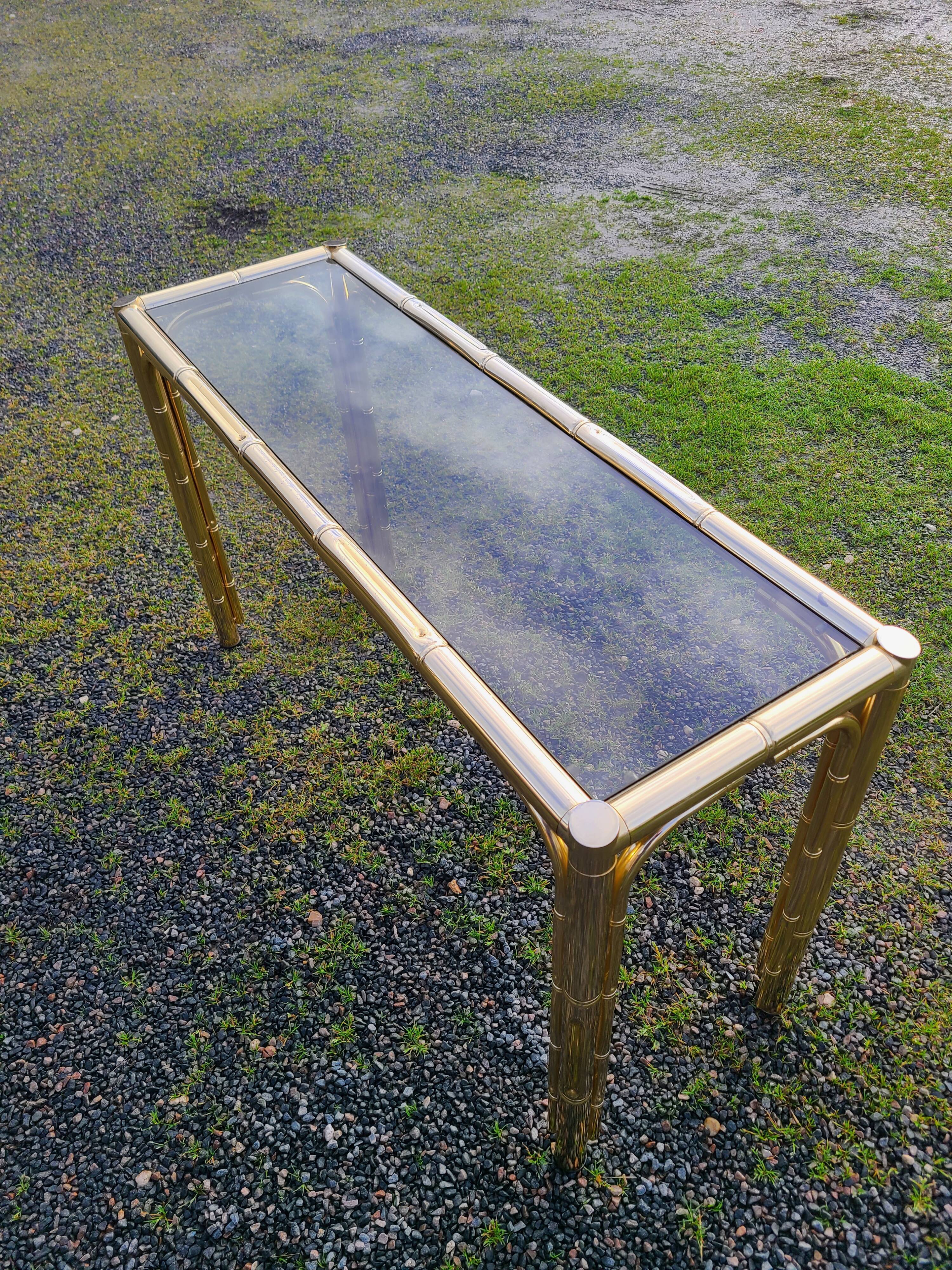 Gold console and vintage smoked glass, imitation bamboo 1970