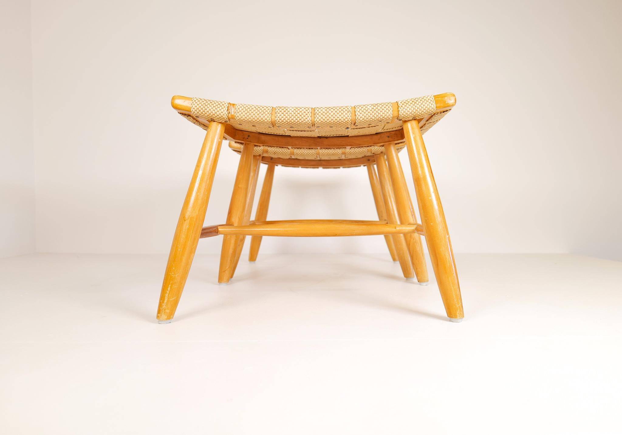Pair of Swedish stools from the 1960s in lacquered birch, mid-century style.