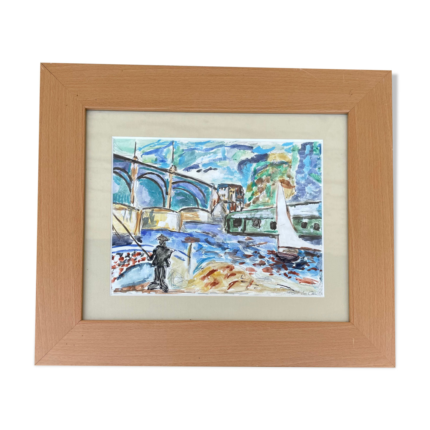 Modern painting painting seen from the bridge of Chatou XXth