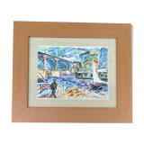 Tableau peinture moderne vue du pont de Chatou XXe