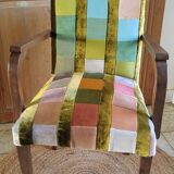 1950s bridge armchair in polychrome velvet patchwork