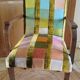 Fauteuil bridge des années 50 en patchwork de velours polychrome